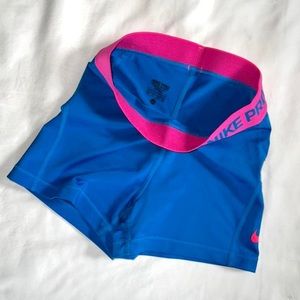 Sold- Nike Pro Women’s pink and blue spandex dri fit compression booty shorts